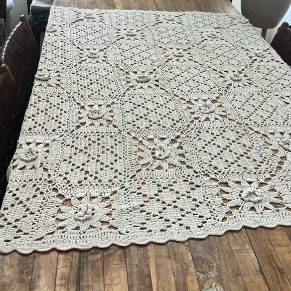 Imperial Elegance Tablecloth Cream Knit Floral Linen & Cotton Blend 48x29 - Picture 3 of 11